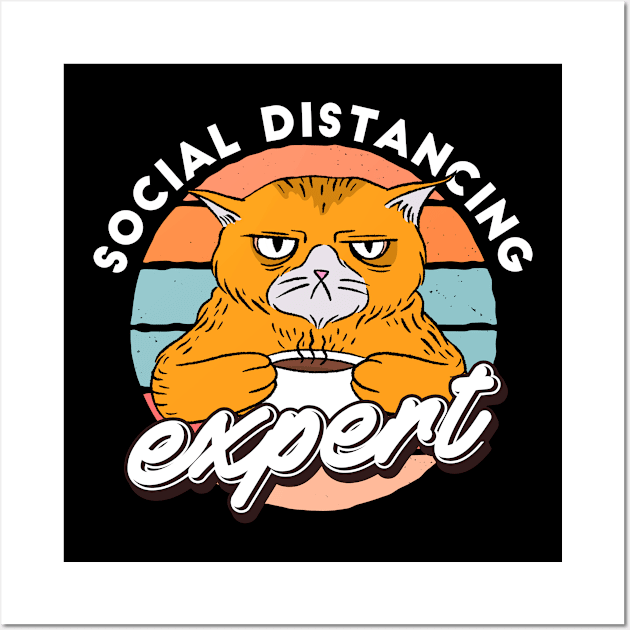 Social Distancing Expert Funny Sarcastic Cat Wall Art by cecatto1994